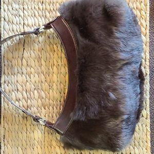 Kenneth Cole brown genuine rabbit fur hobo bag